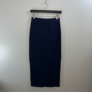 Vintage Express Tricot Navy Cotton Waffle Knit Midi Skirt Size Small